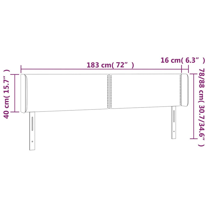 sengegavl med LED-lys 183x16x78/88 cm stof mørkegrå