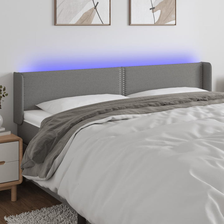 sengegavl med LED-lys 183x16x78/88 cm stof mørkegrå