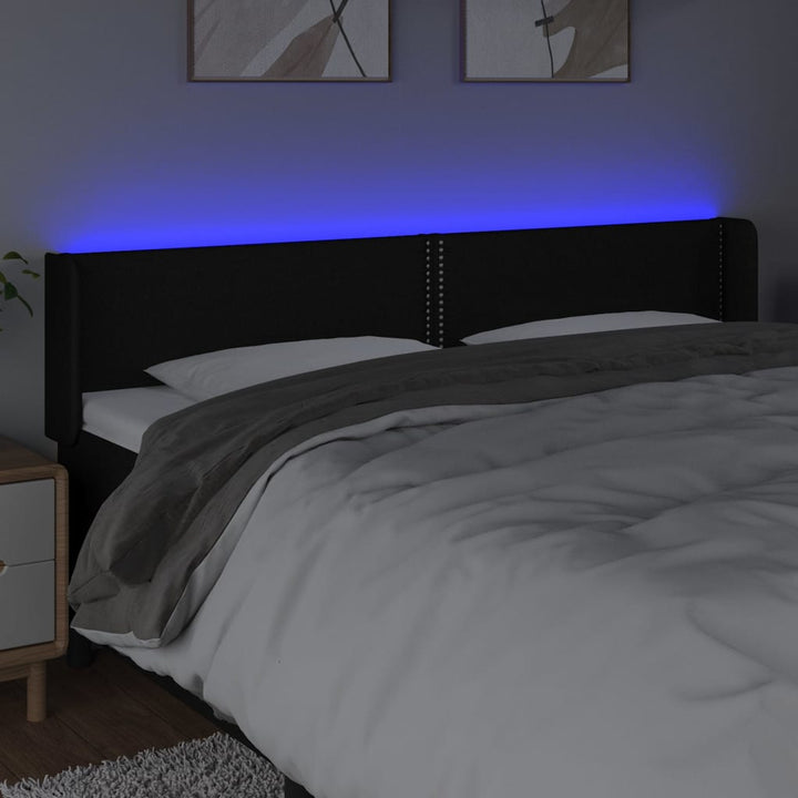 sengegavl med LED-lys 183x16x78/88 cm stof sort