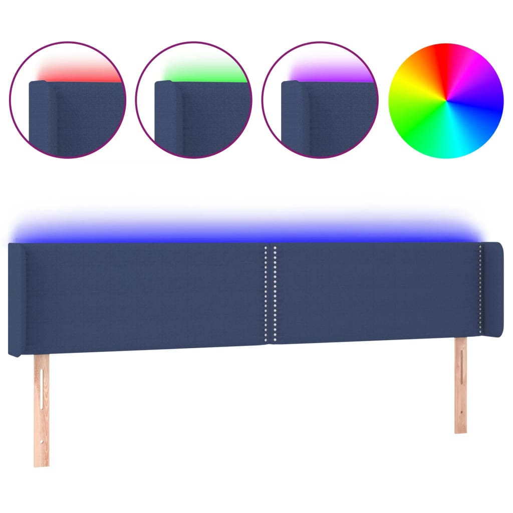 sengegavl med LED-lys 183x16x78/88 cm stof blå