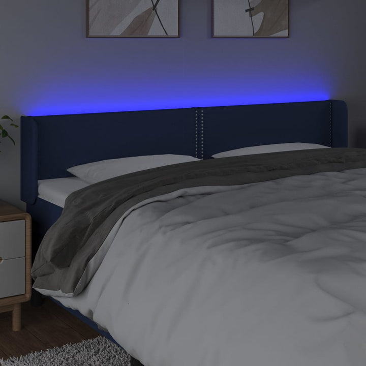 sengegavl med LED-lys 183x16x78/88 cm stof blå