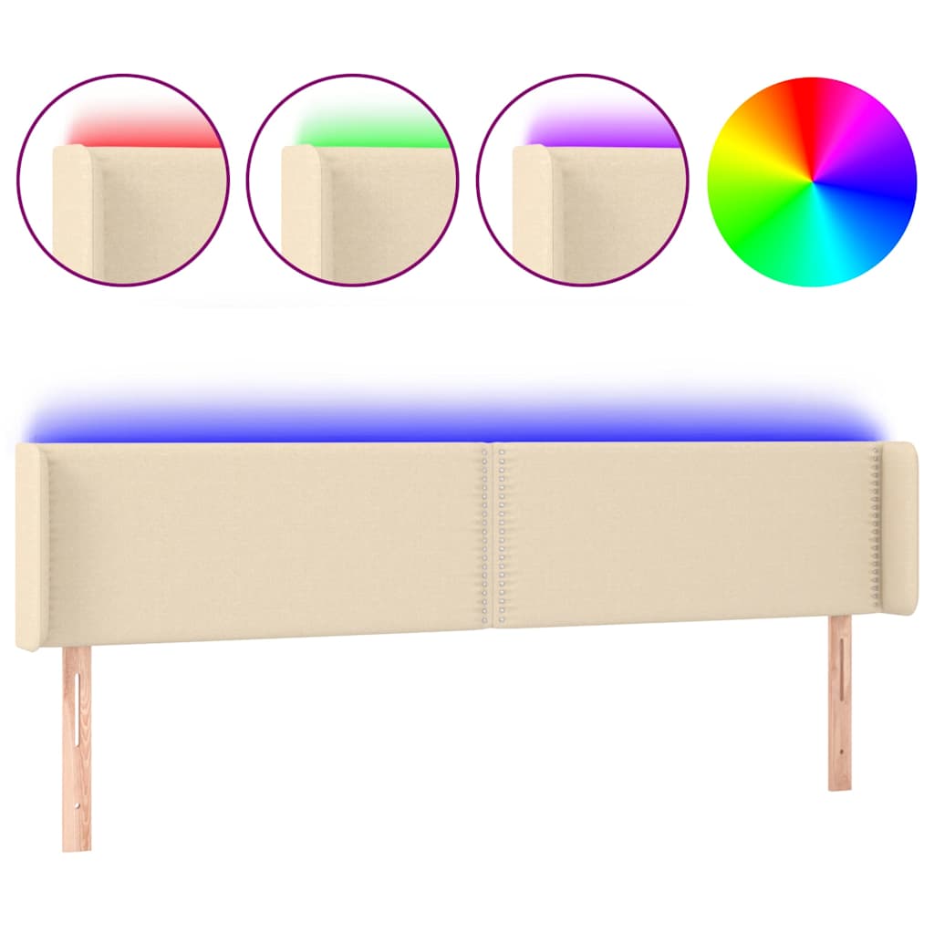 sengegavl med LED-lys 203x16x78/88 cm stof cremefarvet