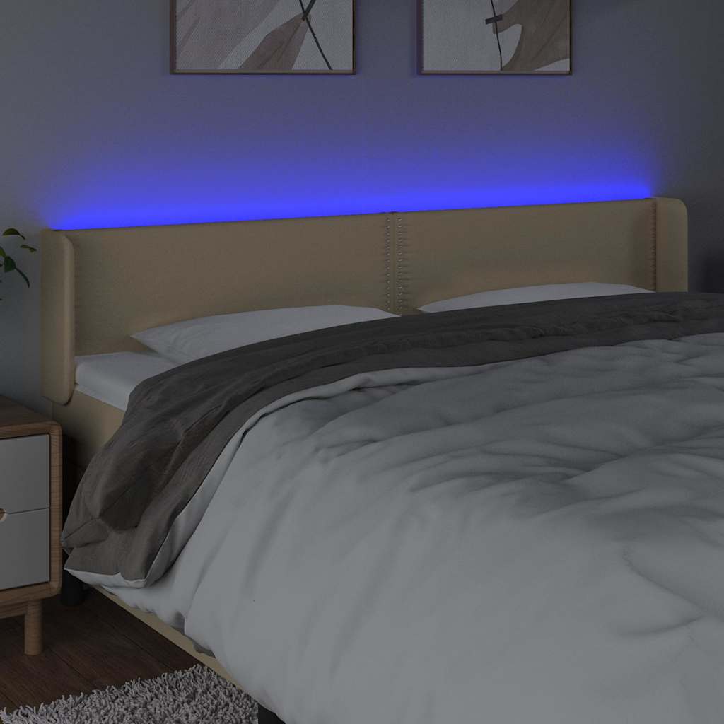 sengegavl med LED-lys 203x16x78/88 cm stof cremefarvet