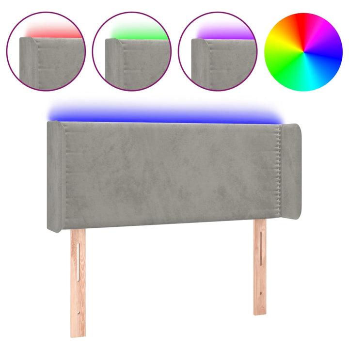 sengegavl med LED-lys 93x16x78/88 cm fløjl lysegrå