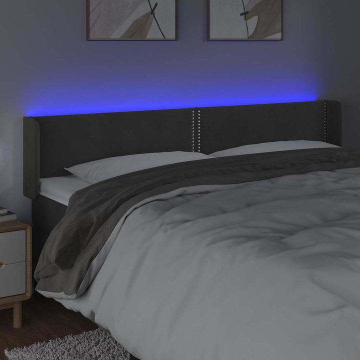 sengegavl med LED-lys 163x16x78/88 cm fløjl mørkegrå