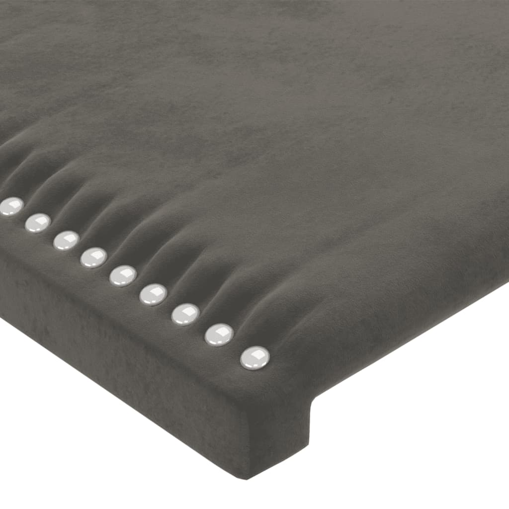 sengegavl med LED-lys 163x16x78/88 cm fløjl mørkegrå