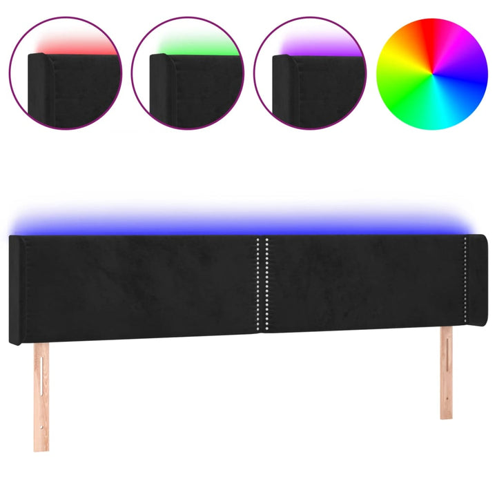 sengegavl med LED-lys 163x16x78/88 cm fløjl sort