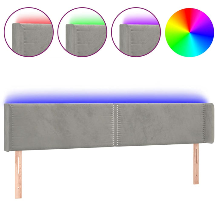 sengegavl med LED-lys 203x16x78/88 cm fløjl lysegrå