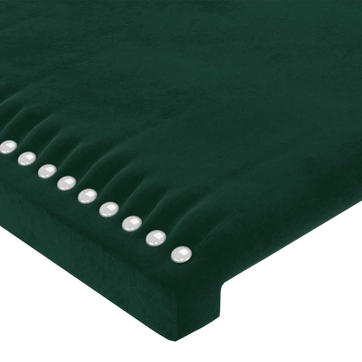sengegavl med LED-lys 203x16x78/88 cm fløjl mørkegrøn