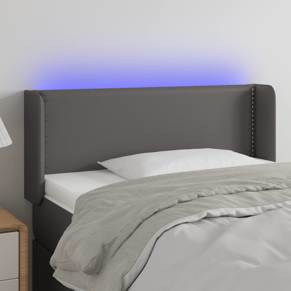 sengegavl med LED-lys 83x16x78/88 cm kunstlæder grå