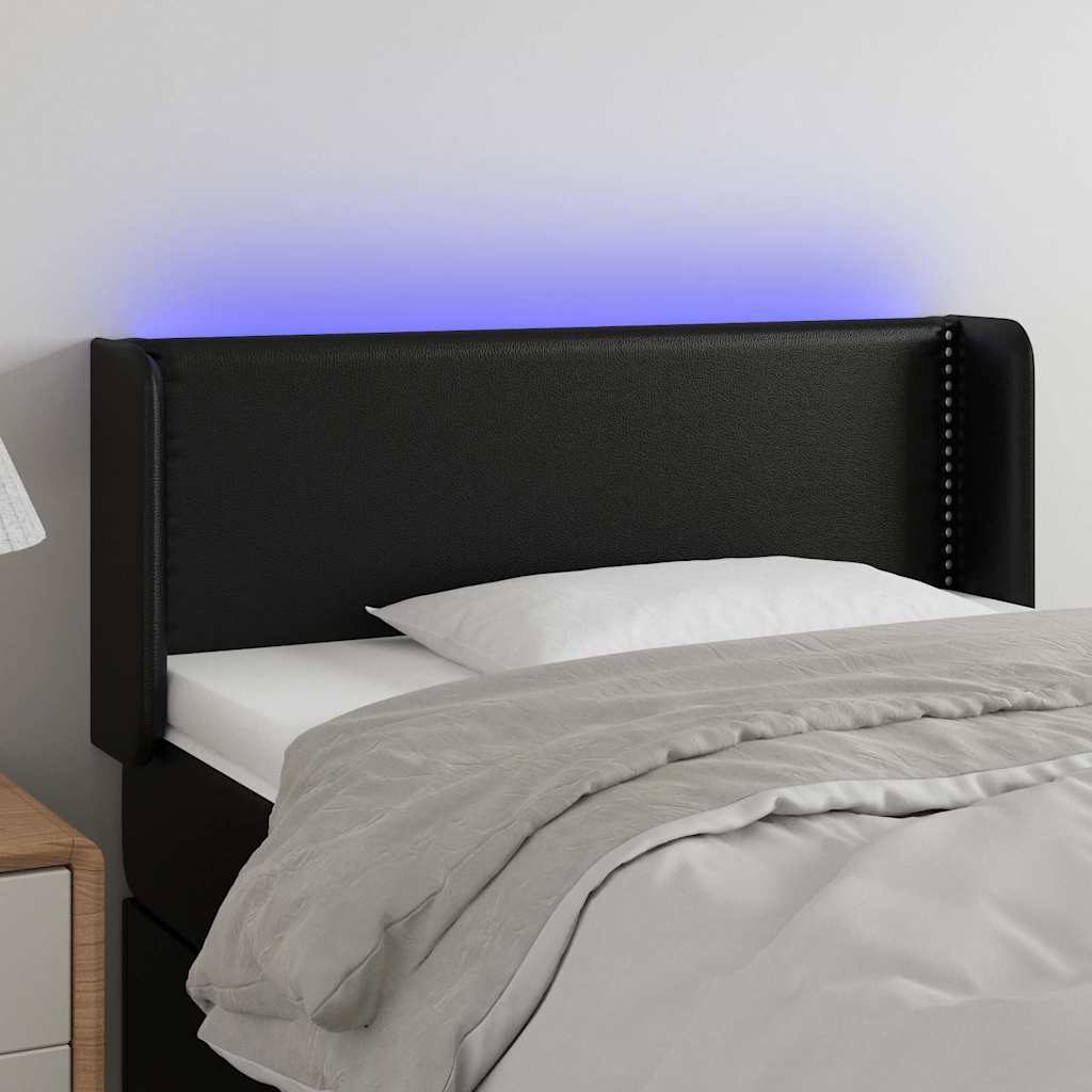 sengegavl med LED-lys 93x16x78/88 cm kunstlæder sort