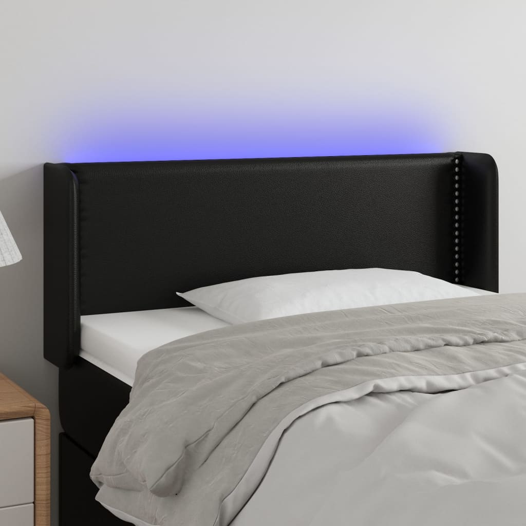 sengegavl med LED-lys 103x16x78/88 cm kunstlæder sort