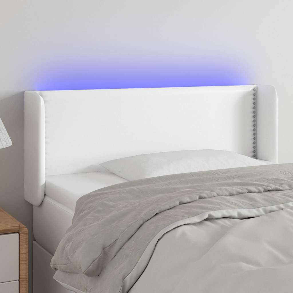 sengegavl med LED-lys 103x16x78/88 cm kunstlæder hvid