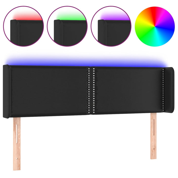 sengegavl med LED-lys 147x16x78/88 cm kunstlæder sort