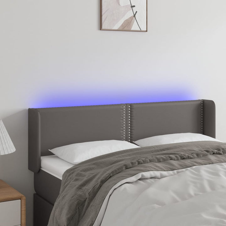 sengegavl med LED-lys 147x16x78/88 cm kunstlæder grå