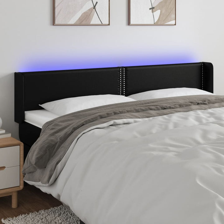 sengegavl med LED-lys 183x16x78/88 cm kunstlæder sort