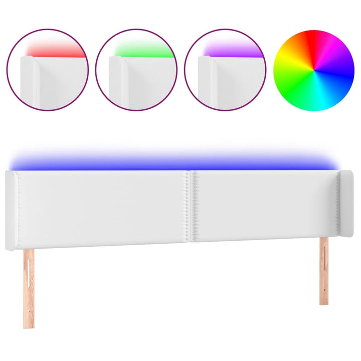 sengegavl med LED-lys 203x16x78/88 cm kunstlæder hvid