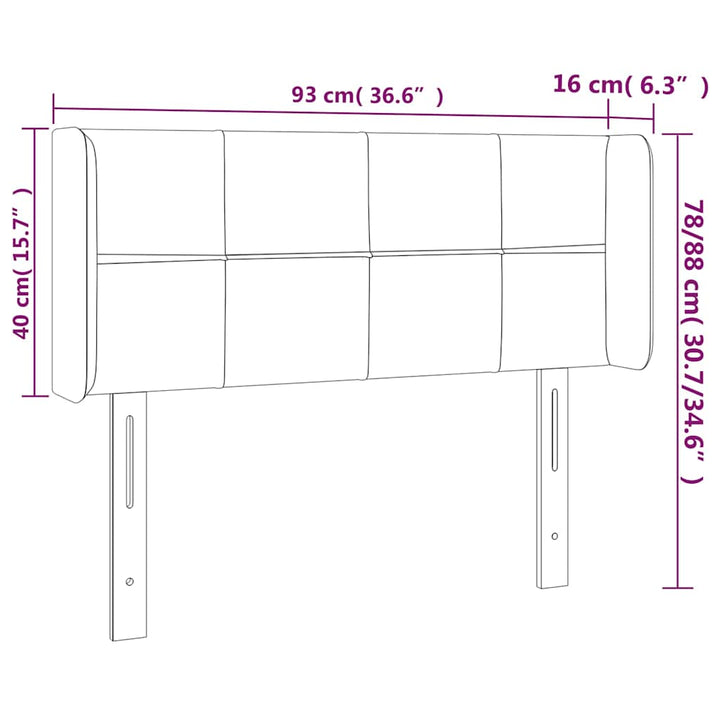 sengegavl med LED-lys 93x16x78/88 cm stof mørkebrun