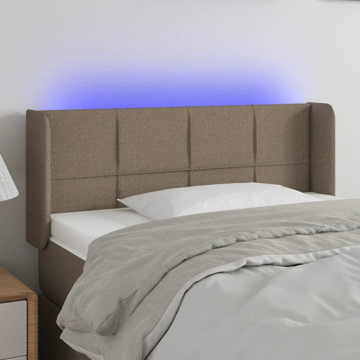sengegavl med LED-lys 93x16x78/88 cm stof gråbrun