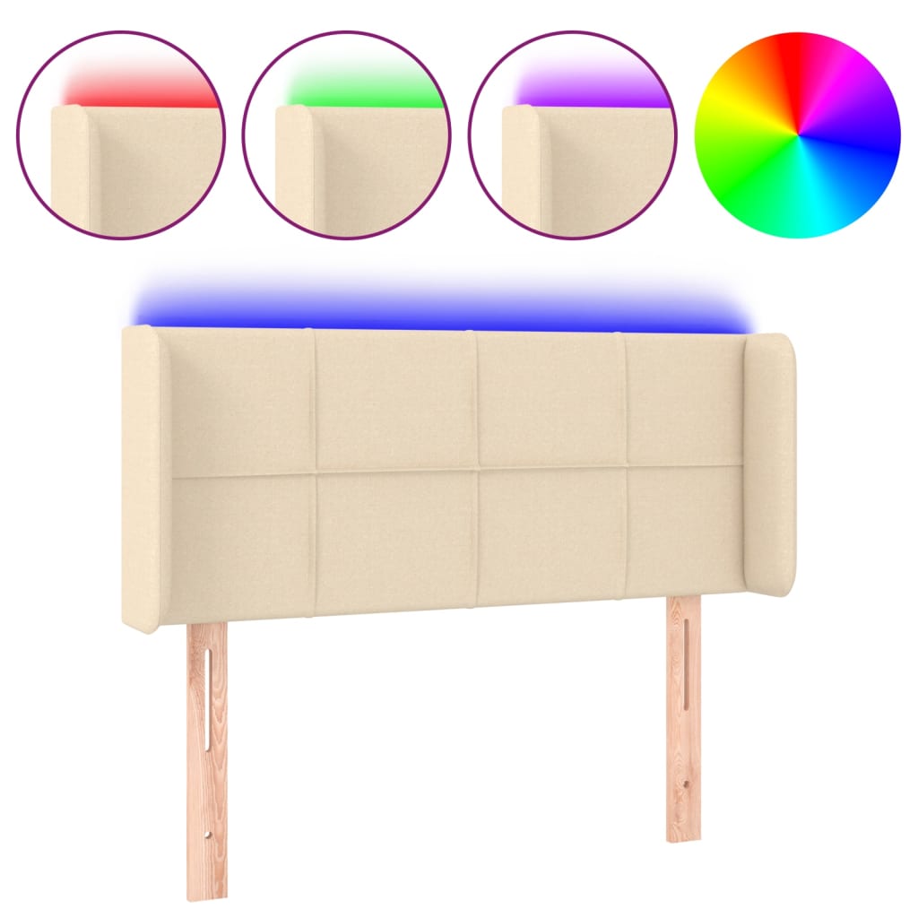 sengegavl med LED-lys 93x16x78/88 cm stof cremefarvet
