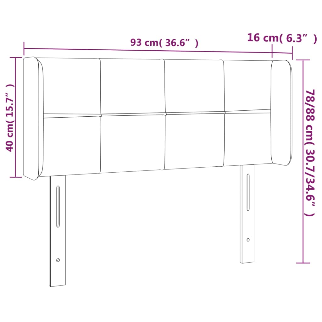 sengegavl med LED-lys 93x16x78/88 cm stof cremefarvet