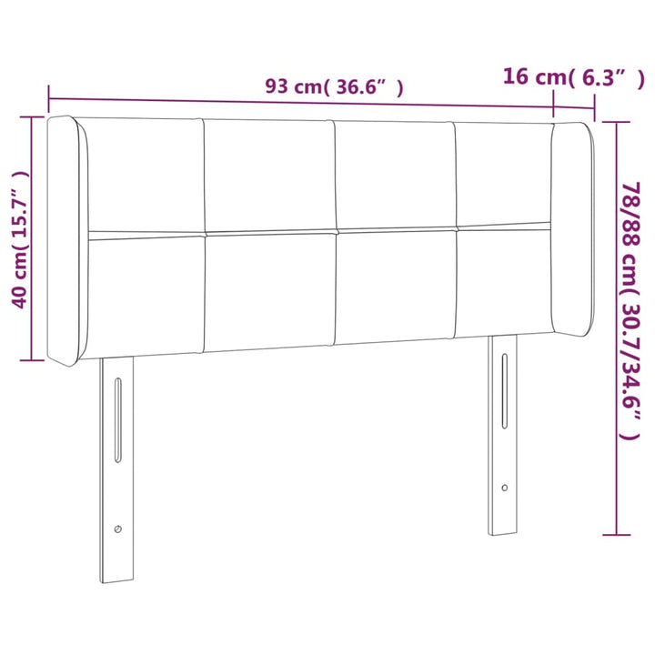 sengegavl med LED-lys 93x16x78/88 cm stof cremefarvet