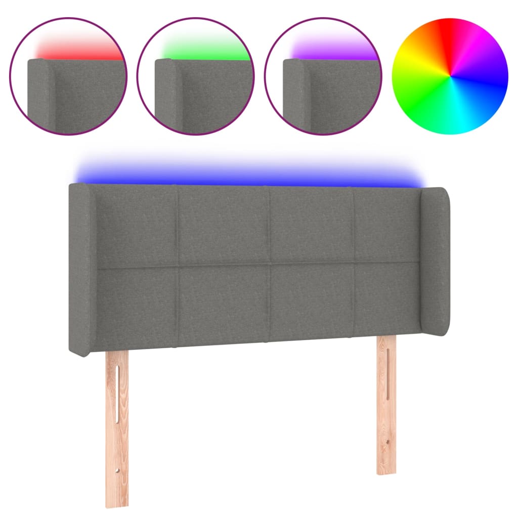 sengegavl med LED-lys 103x16x78/88 cm stof mørkegrå