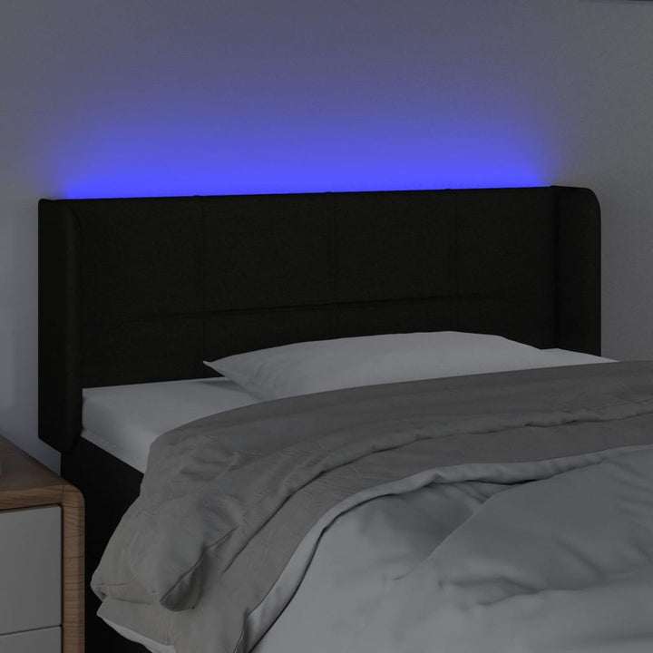 sengegavl med LED-lys 103x16x78/88 cm stof sort