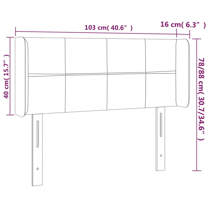 sengegavl med LED-lys 103x16x78/88 cm stof mørkebrun