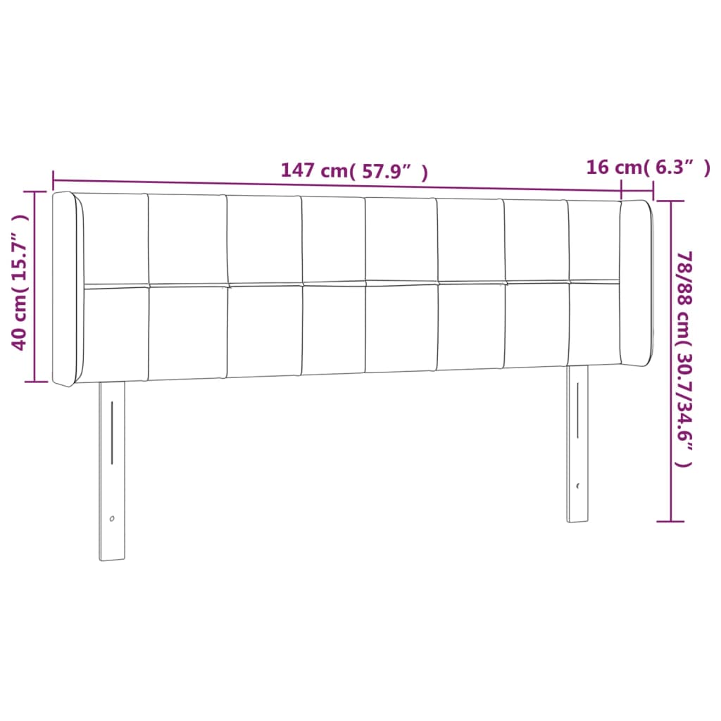 sengegavl med LED-lys 147x16x78/88 cm stof mørkegrå
