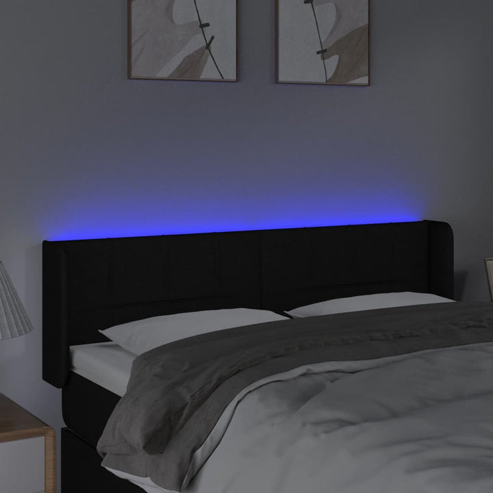 sengegavl med LED-lys 147x16x78/88 cm stof sort