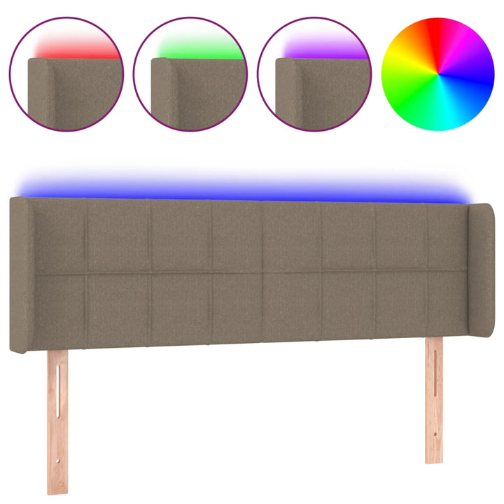 sengegavl med LED-lys 147x16x78/88 cm stof gråbrun