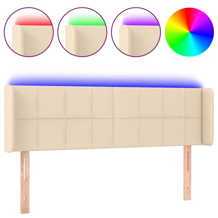sengegavl med LED-lys 147x16x78/88 cm stof cremefarvet