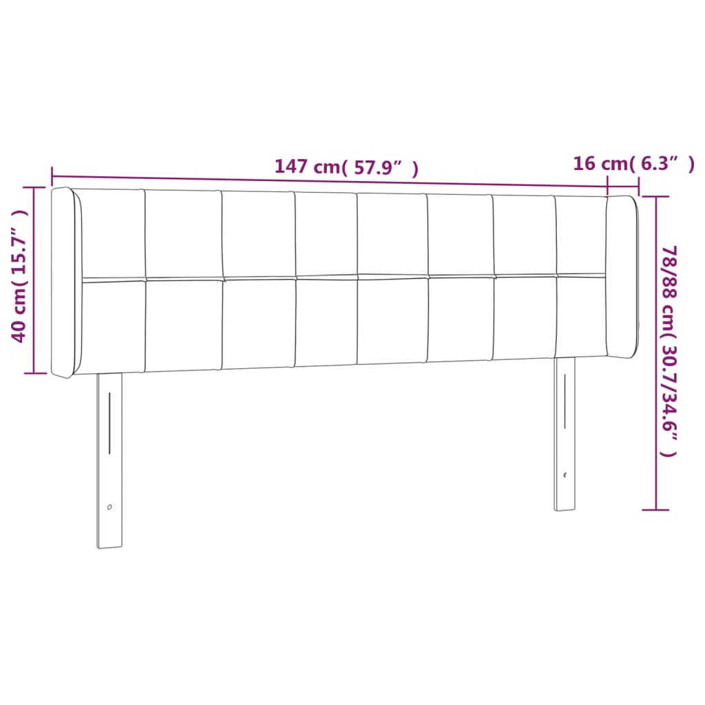 sengegavl med LED-lys 147x16x78/88 cm stof cremefarvet