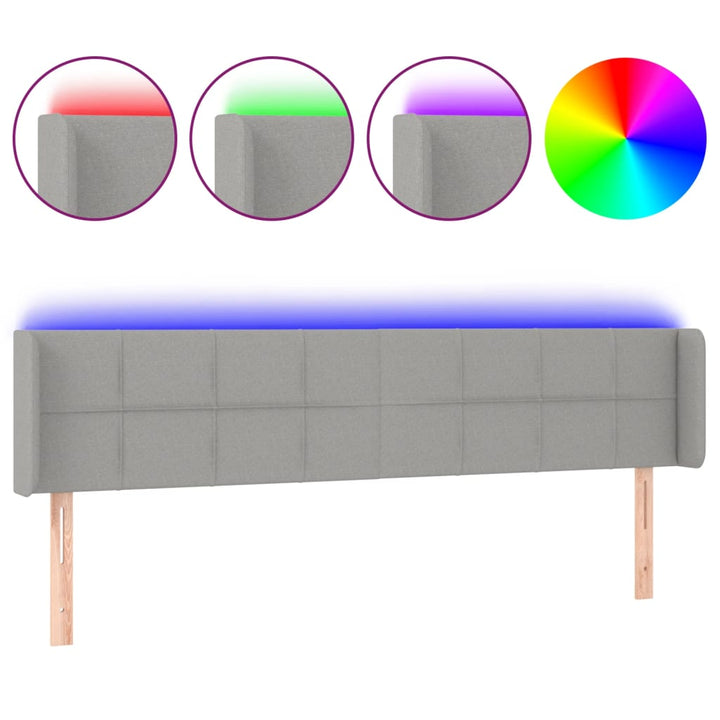 sengegavl med LED-lys 163x16x78/88 cm stof lysegrå