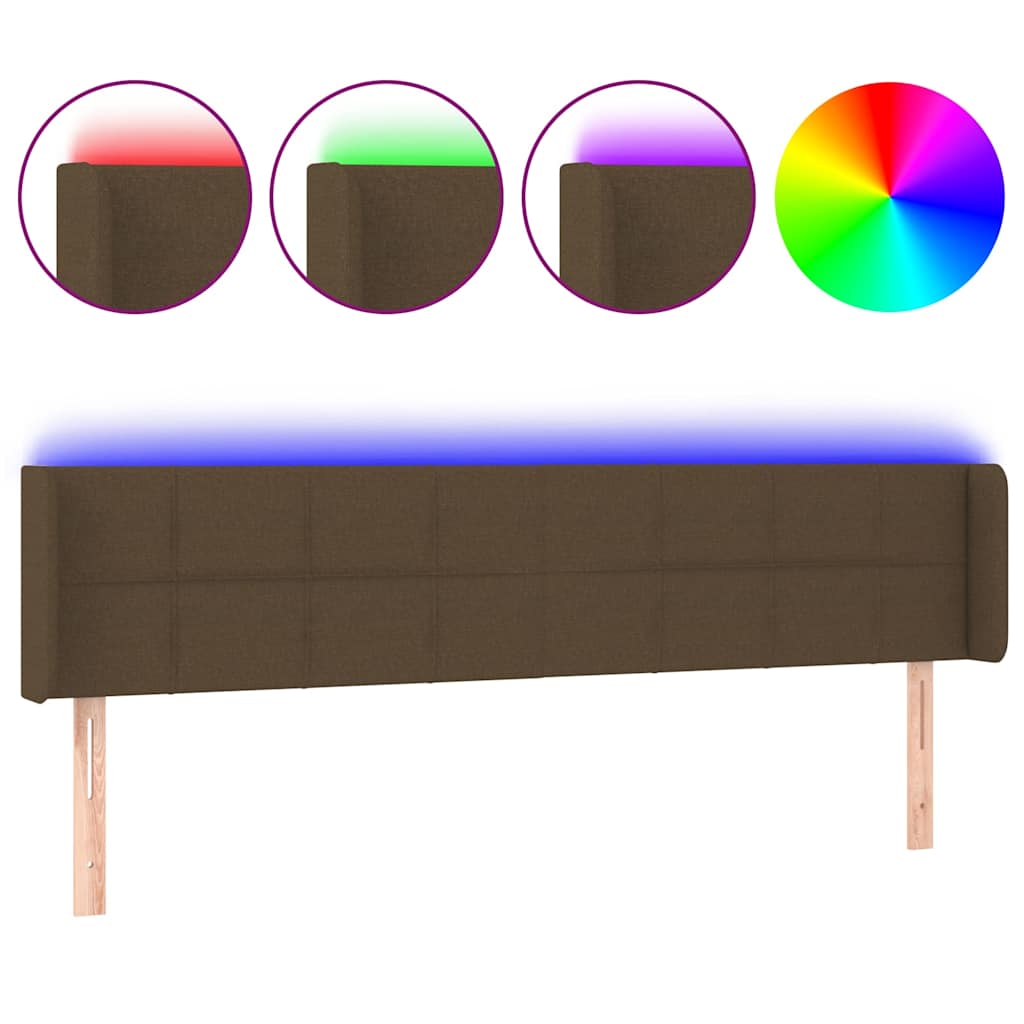 sengegavl med LED-lys 183x16x78/88 cm stof mørkebrun