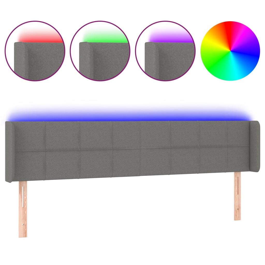 sengegavl med LED-lys 203x16x78/88 cm stof mørkegrå