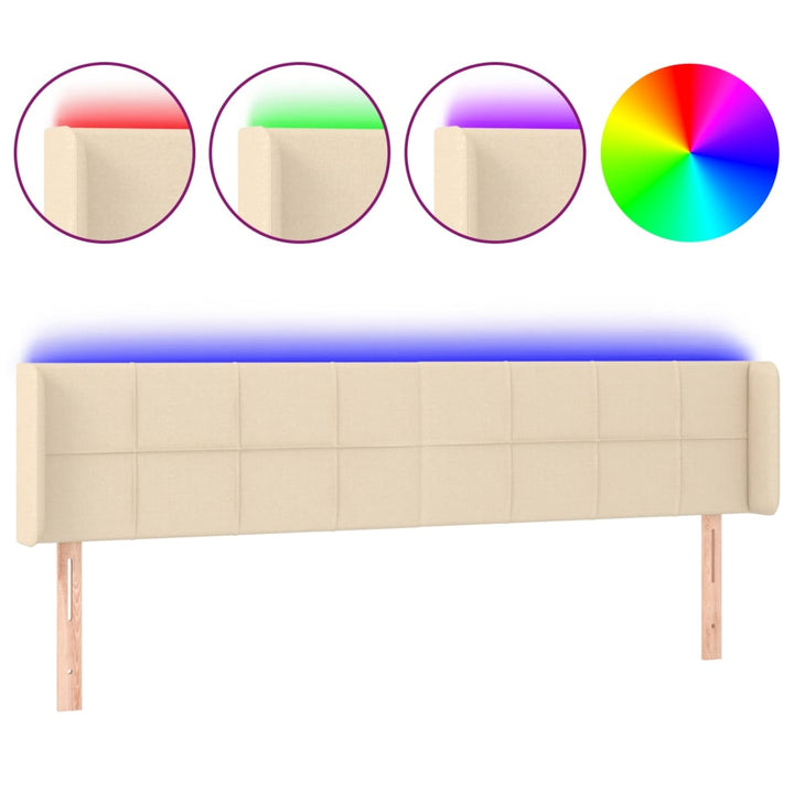 sengegavl med LED-lys 203x16x78/88 cm stof cremefarvet