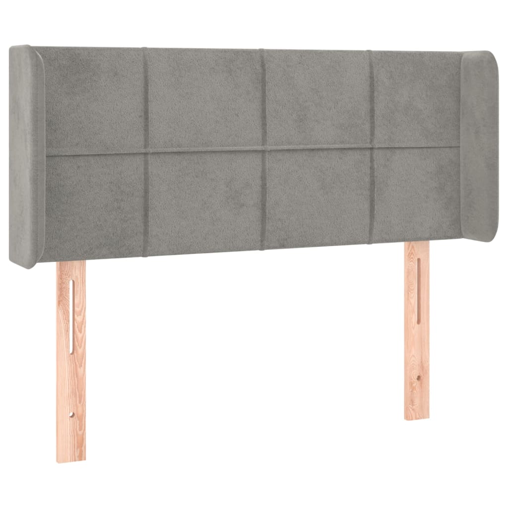 sengegavl med LED-lys 83x16x78/88 cm fløjl lysegrå