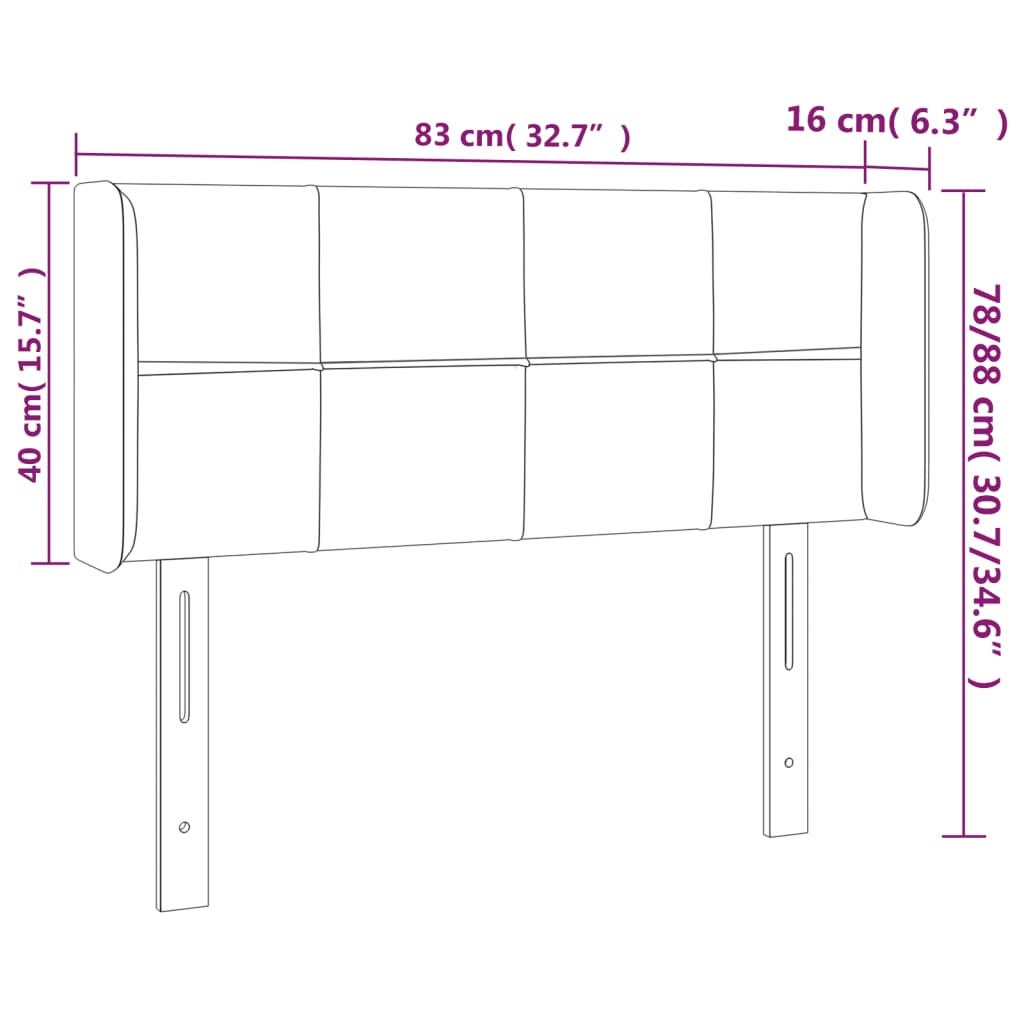 sengegavl med LED-lys 83x16x78/88 cm fløjl lysegrå