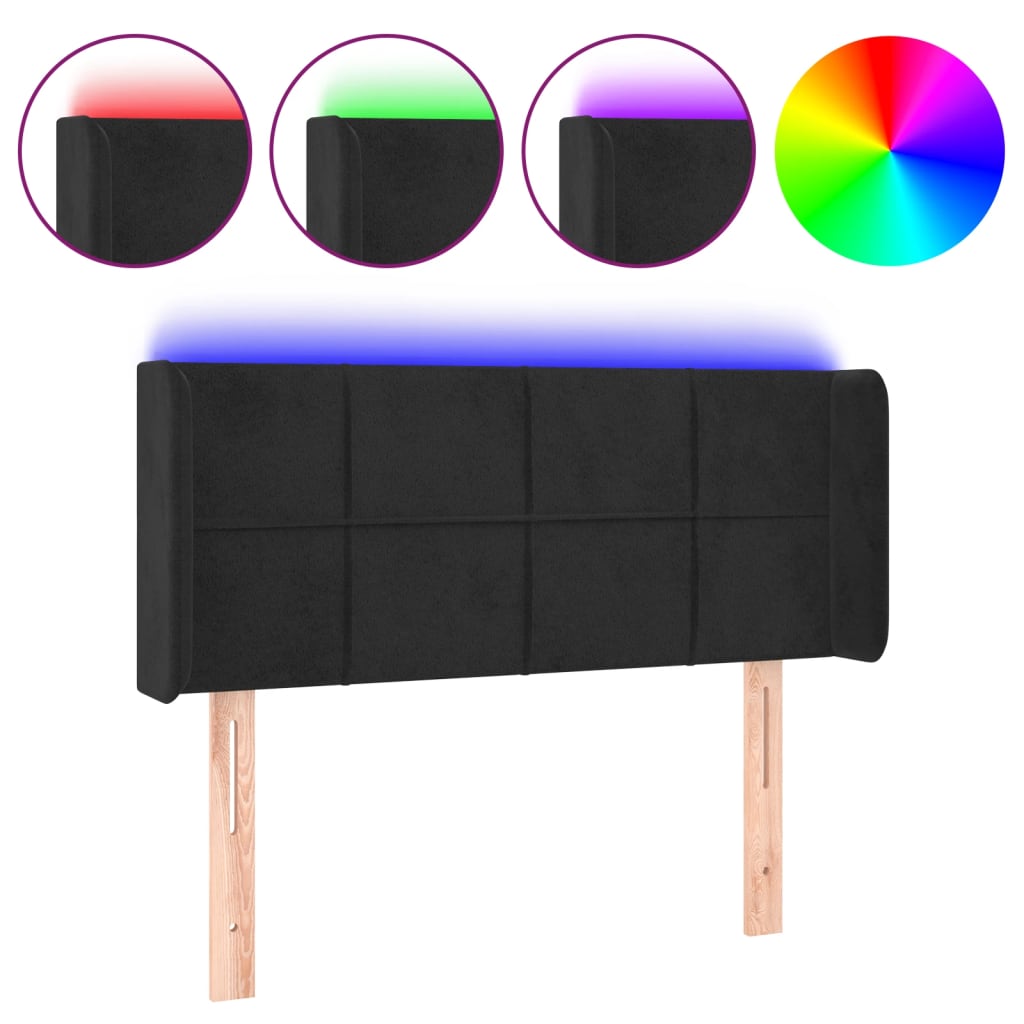 sengegavl med LED-lys 83x16x78/88 cm fløjl sort