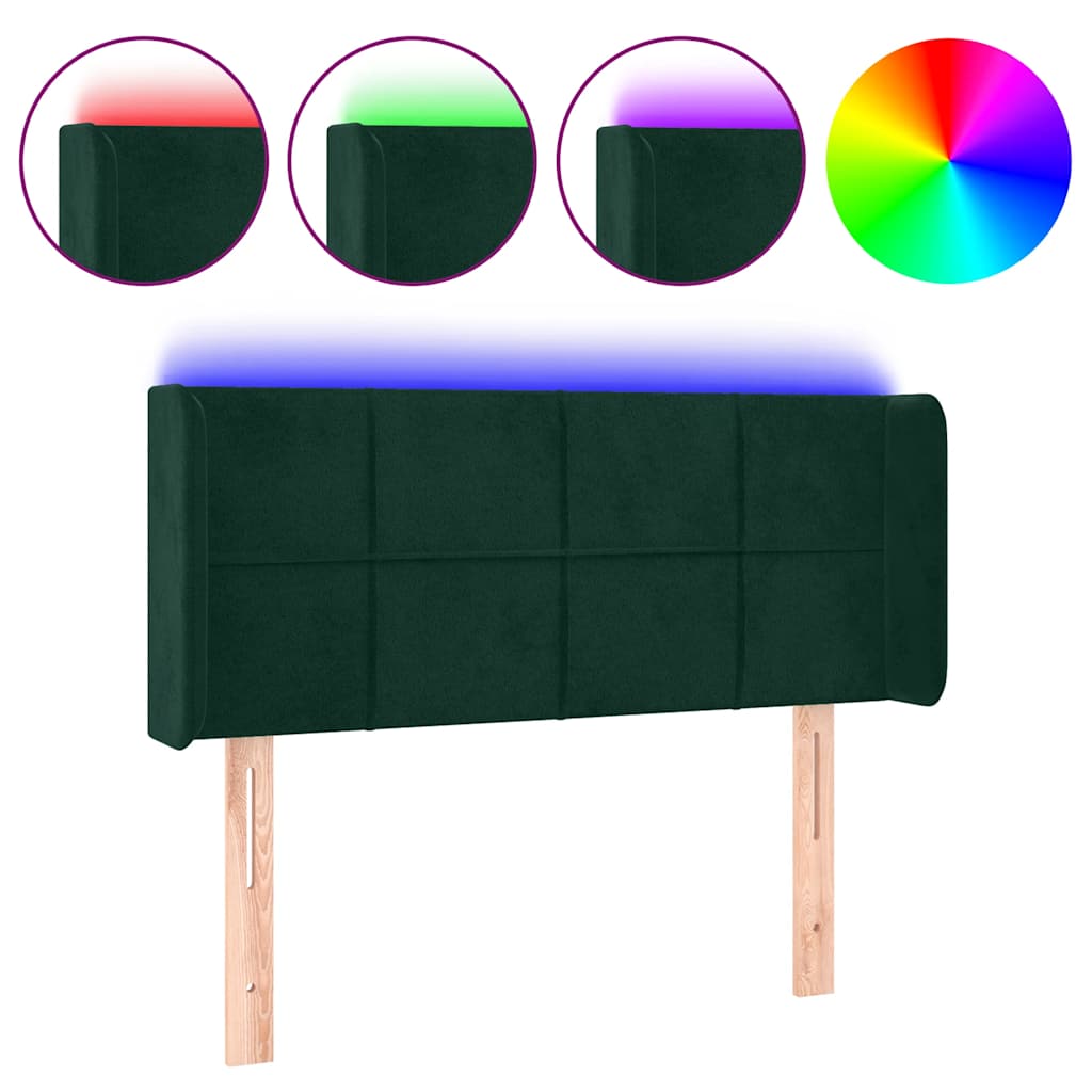 sengegavl med LED-lys 83x16x78/88 cm fløjl Mørkegrøn