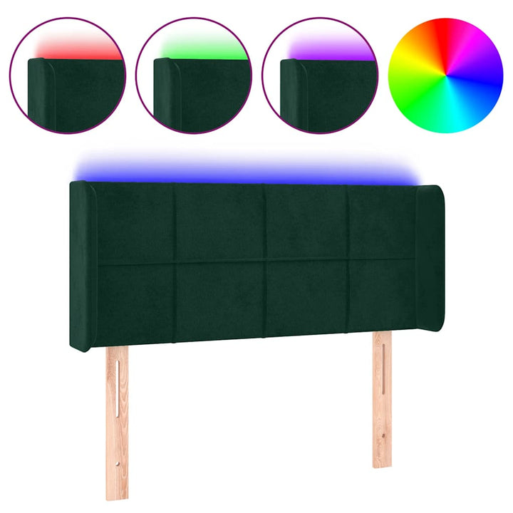 sengegavl med LED-lys 83x16x78/88 cm fløjl Mørkegrøn