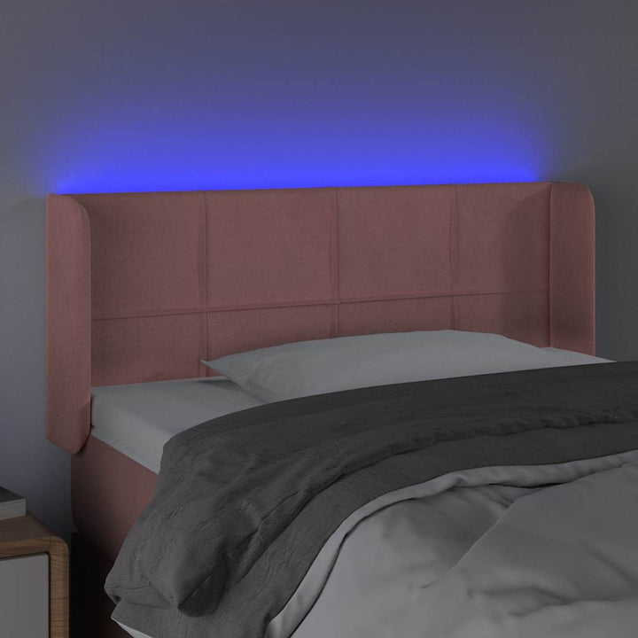 sengegavl med LED-lys 83x16x78/88 cm fløjl lyserød