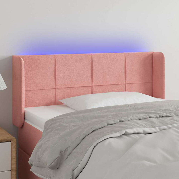 sengegavl med LED-lys 83x16x78/88 cm fløjl lyserød