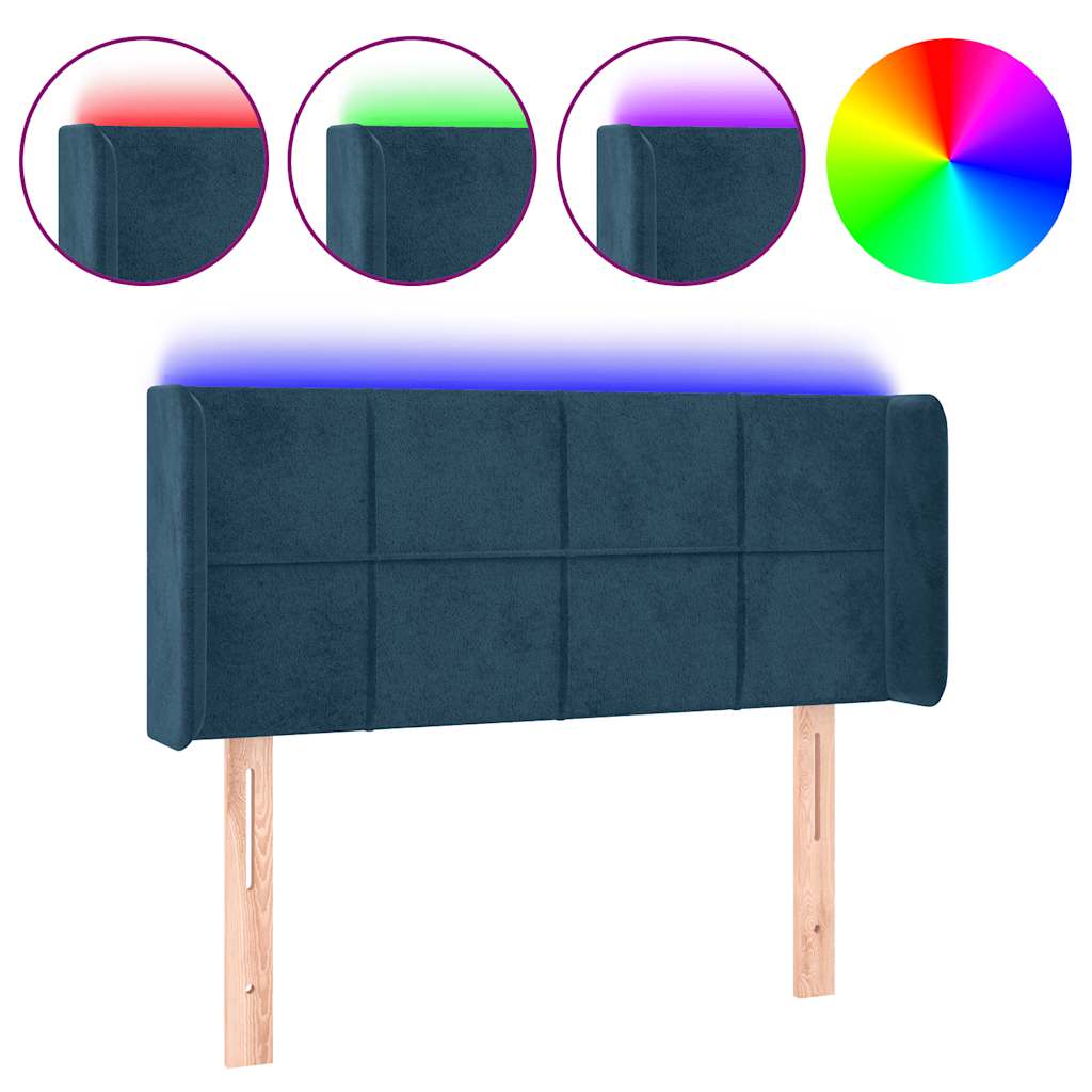 sengegavl med LED-lys 93x16x78/88 cm fløjl Mørkeblå