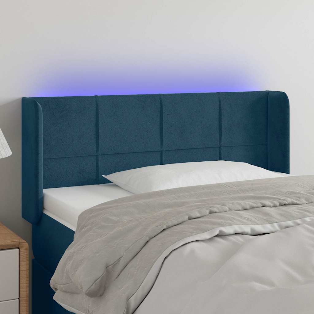 sengegavl med LED-lys 93x16x78/88 cm fløjl Mørkeblå