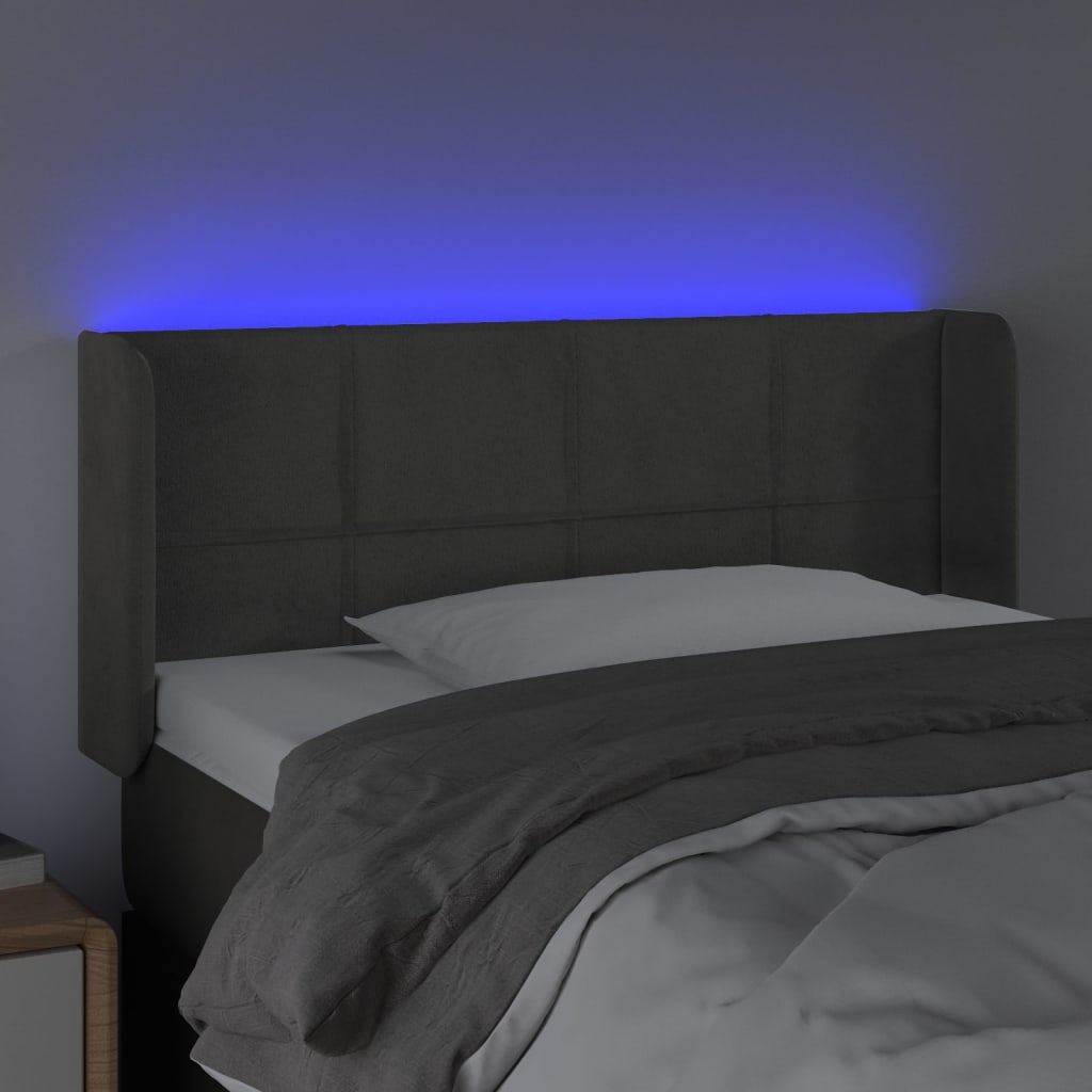 sengegavl med LED-lys 103x16x78/88 cm fløjl mørkegrå