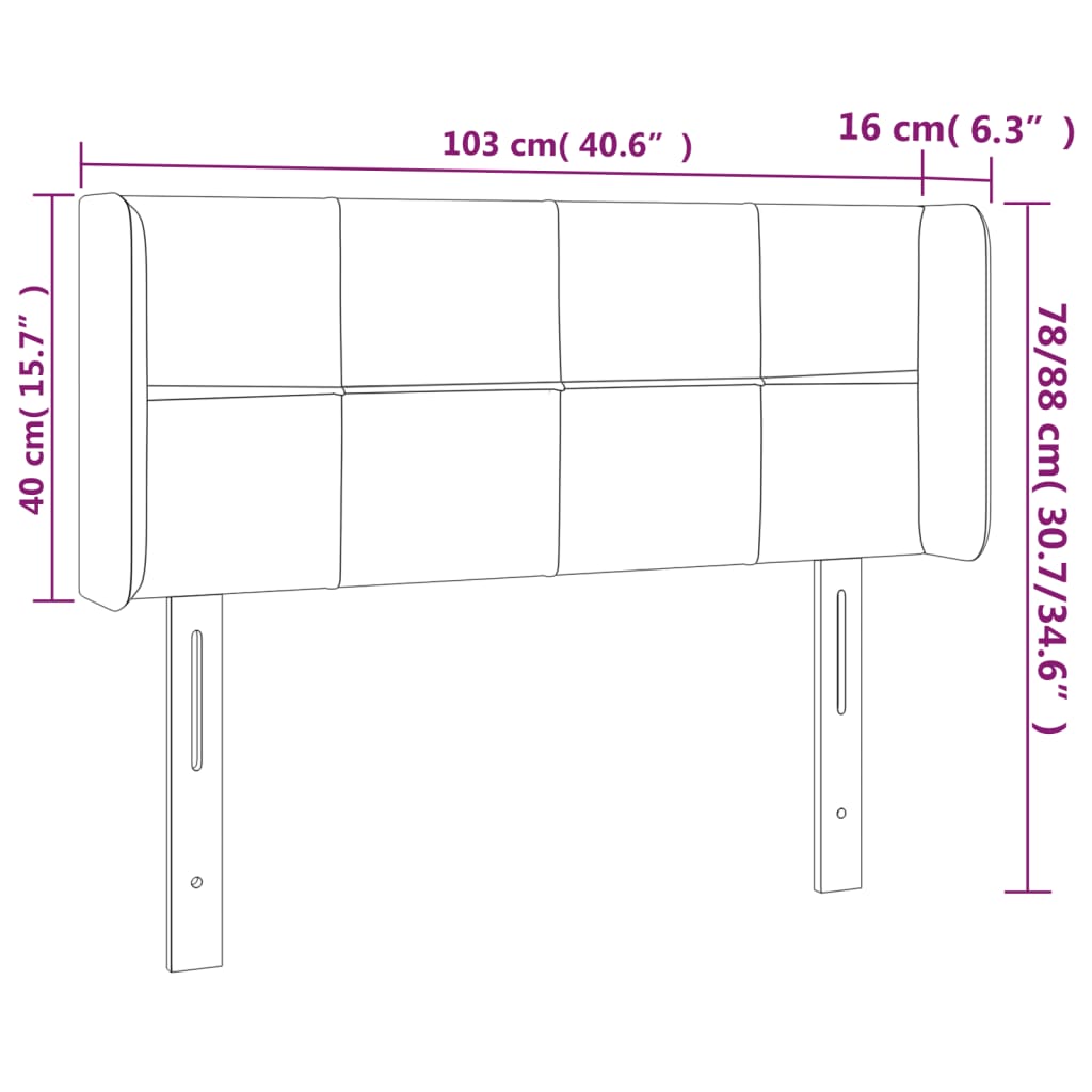 sengegavl med LED-lys 103x16x78/88 cm fløjl mørkegrå