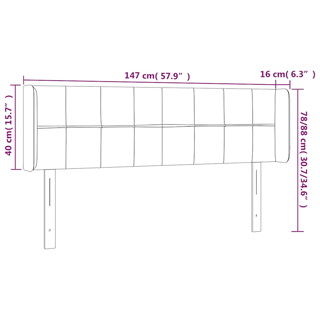 sengegavl med LED-lys 147x16x78/88 cm fløjl mørkeblå